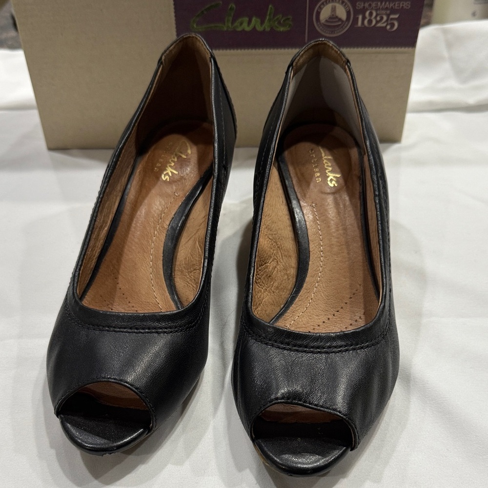 Shop for Charity! Clarks Black Peep Toe Heels